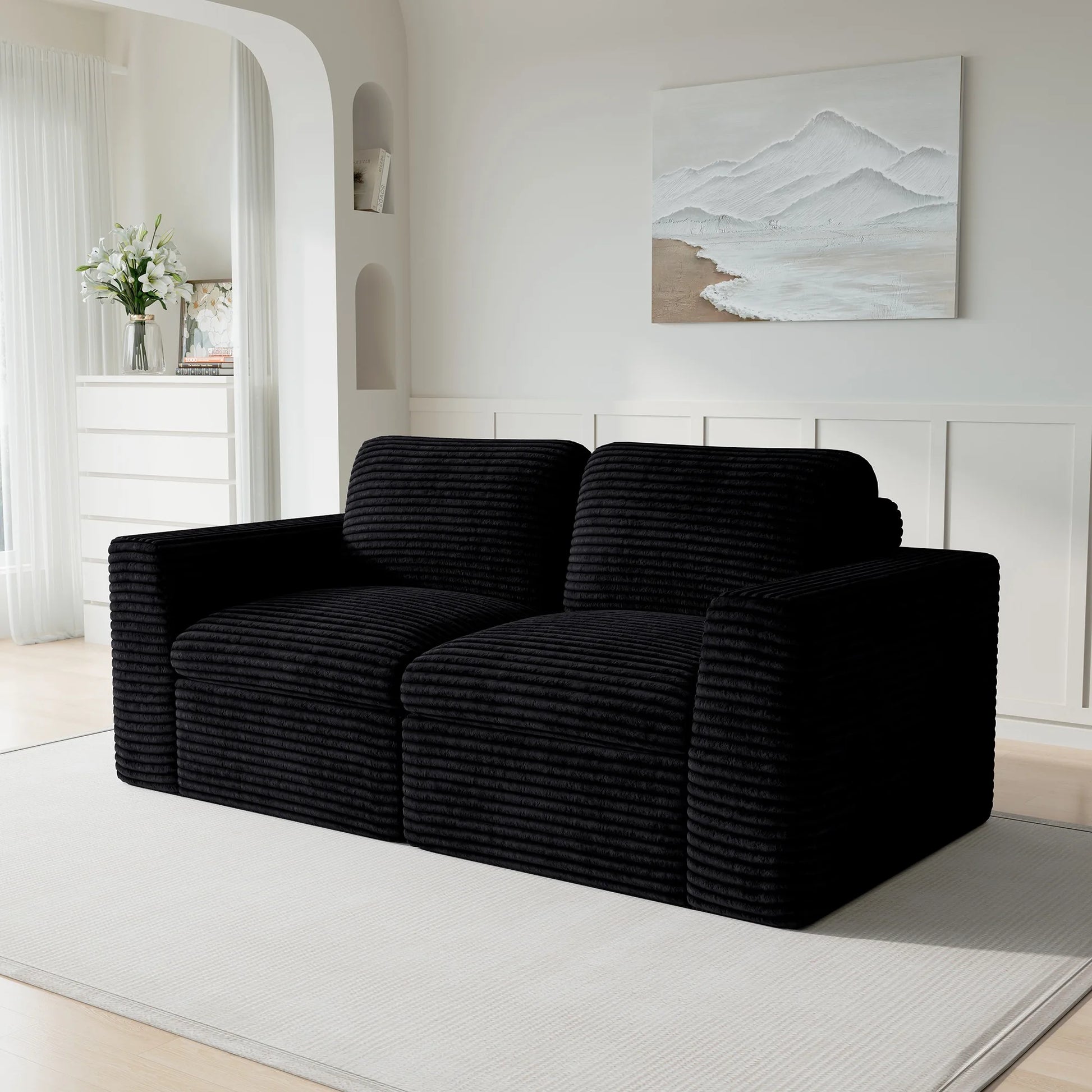 Piano-Black-/-Corduroy-Loveseat