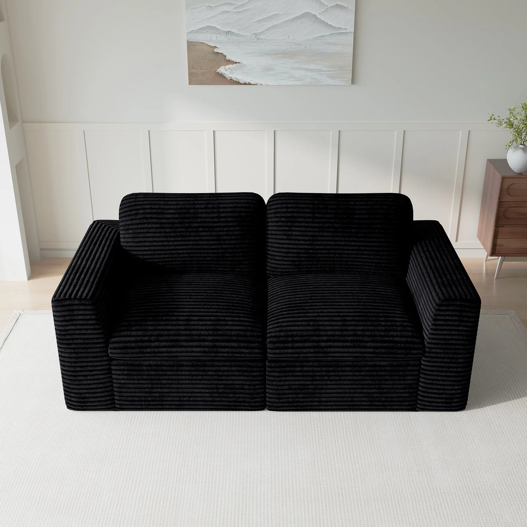 Piano-Black-/-Corduroy-Loveseat
