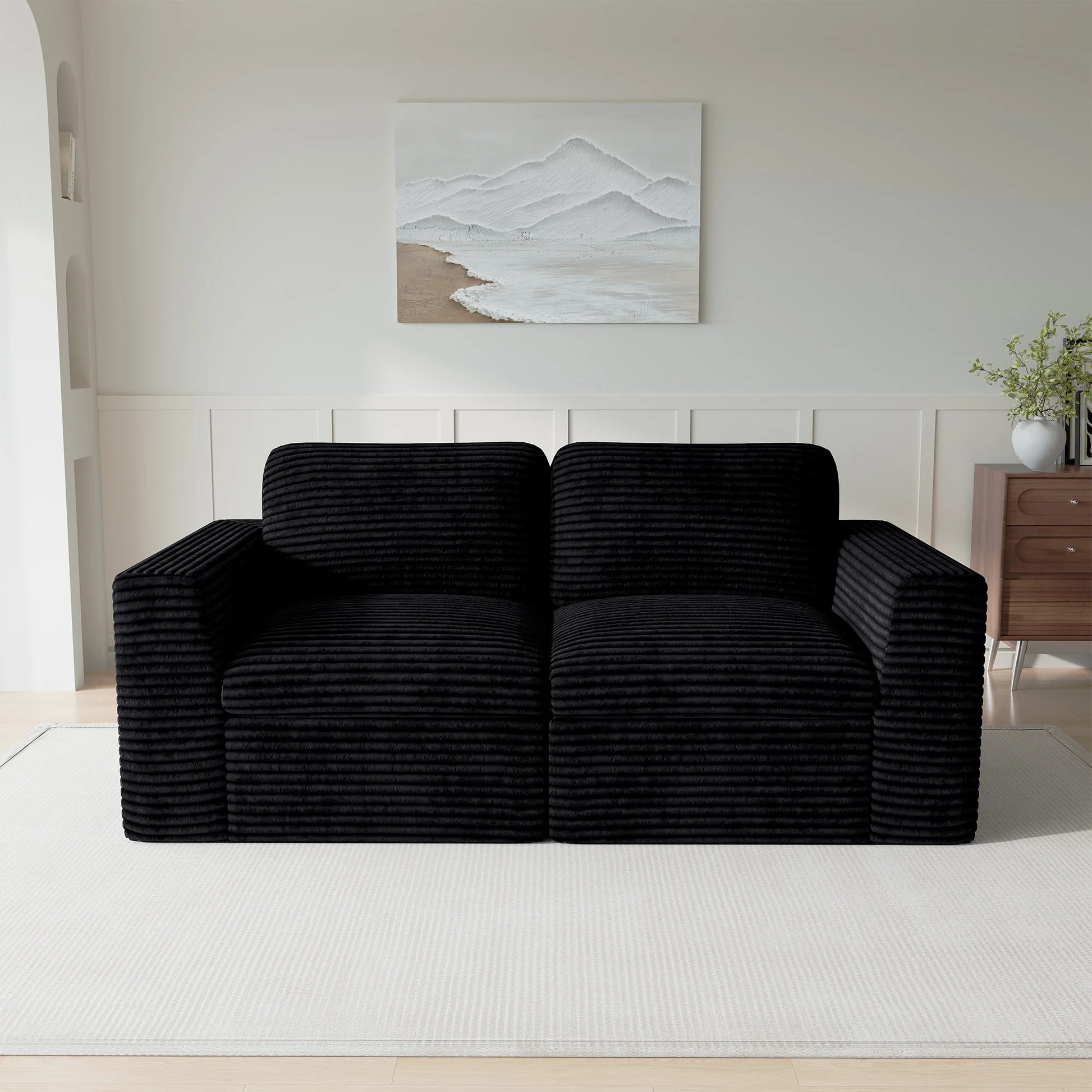 Piano-Black-/-Corduroy-Loveseat