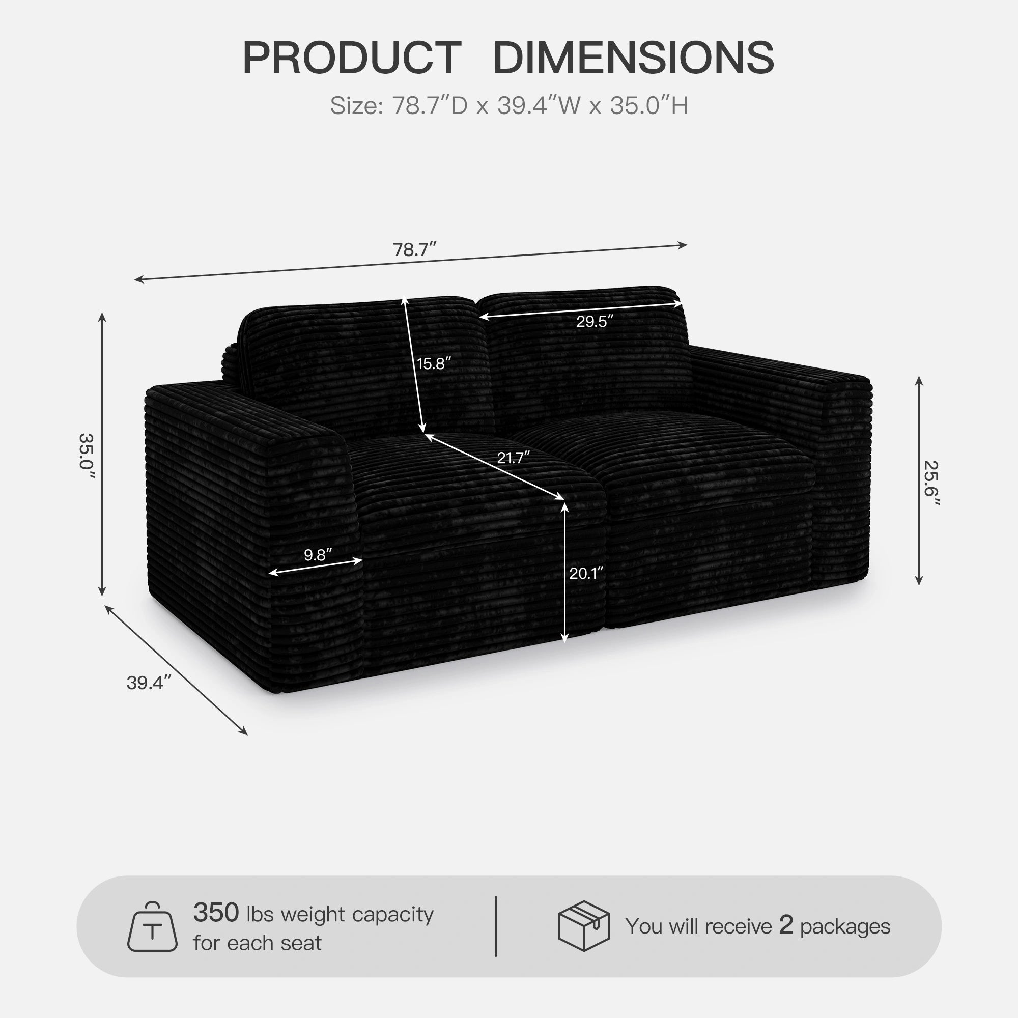 Piano-Black-/-Corduroy-Loveseat-dimension