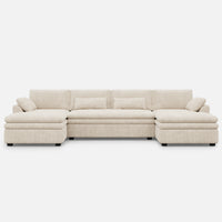 Ivory-Beige-/-Corduroy-4-Seat-U-Shaped-Double-Chaise-Sectional