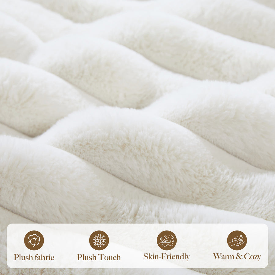 White-Beige-/-Faux-Rabbit-Fur-Corduroy-4-Seat-Sleeper-Sofa