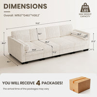 White-Beige-/-Faux-Rabbit-Fur-Corduroy-4-Seat-Sleeper-Sofa-dimension
