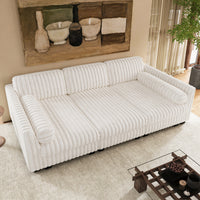 White-Beige-/-Faux-Rabbit-Fur-Corduroy-3-Seat-Sleeper-Sofa