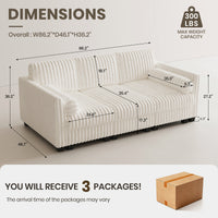 White-Beige-/-Faux-Rabbit-Fur-Corduroy-3-Seat-Sleeper-Sofa-dimension