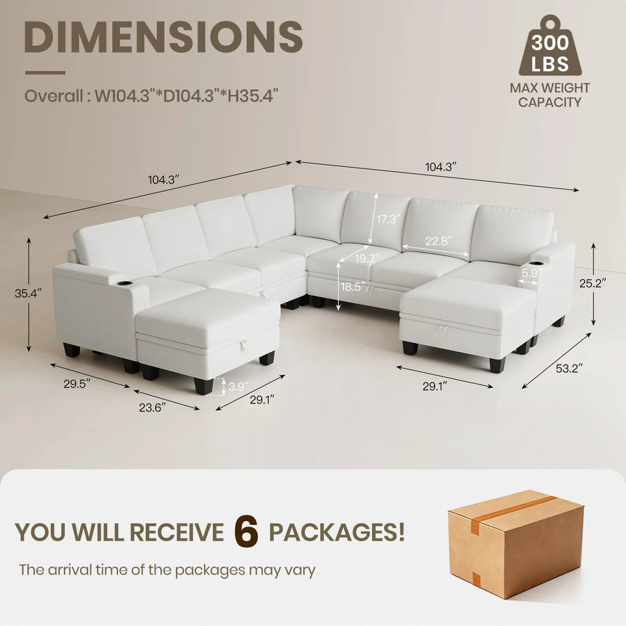 Misty-White-/-Chenille-9-Seat-U-Shaped-Sectional-with-Return-dimension