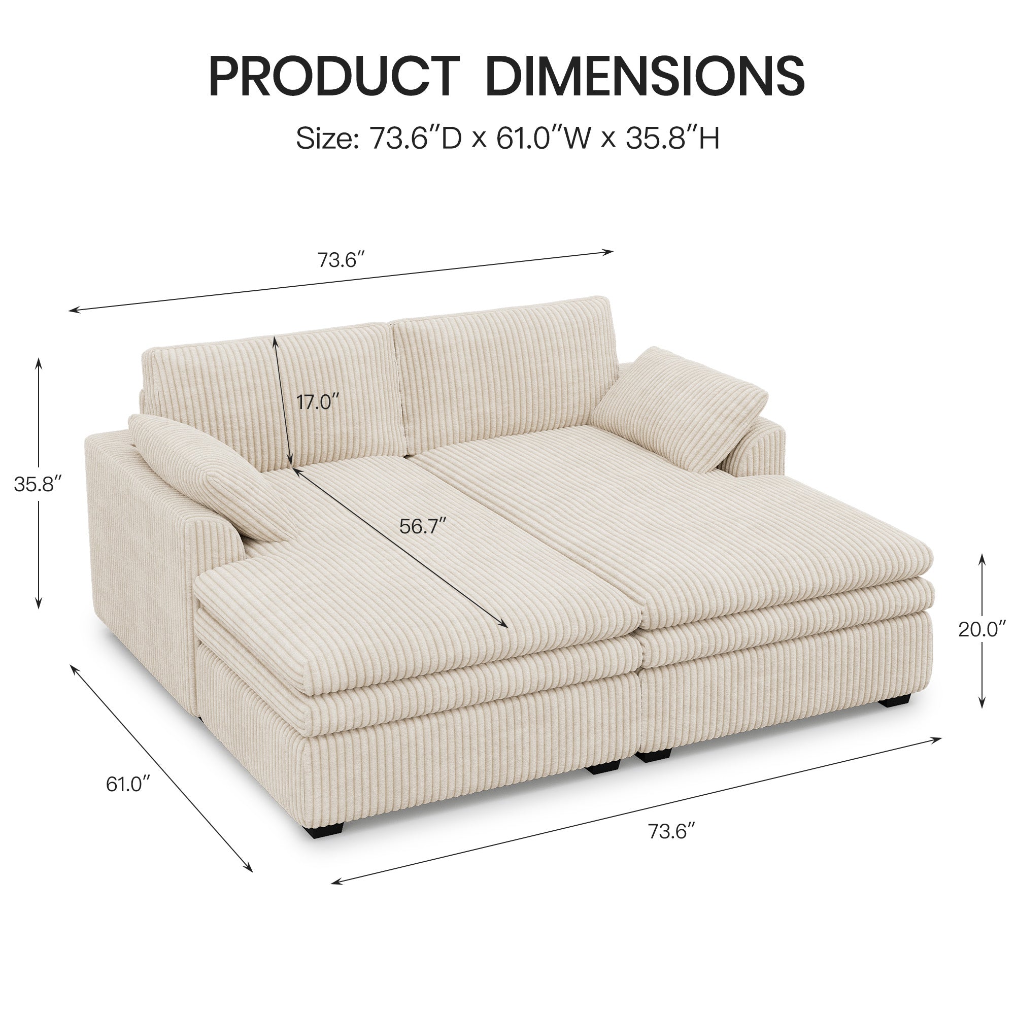 Vayla Oversized Cloud Double Chaise Sofa Sleeper Loveseat