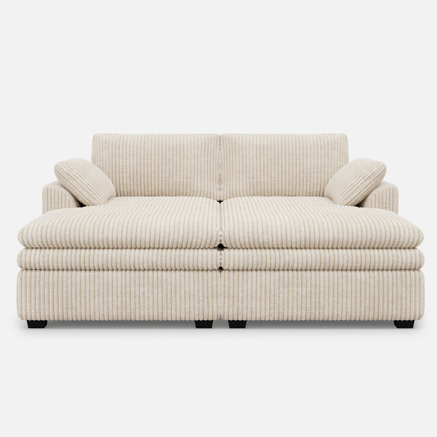 Ivory-Beige-/-Corduroy-Double-Chaise-Loveseat