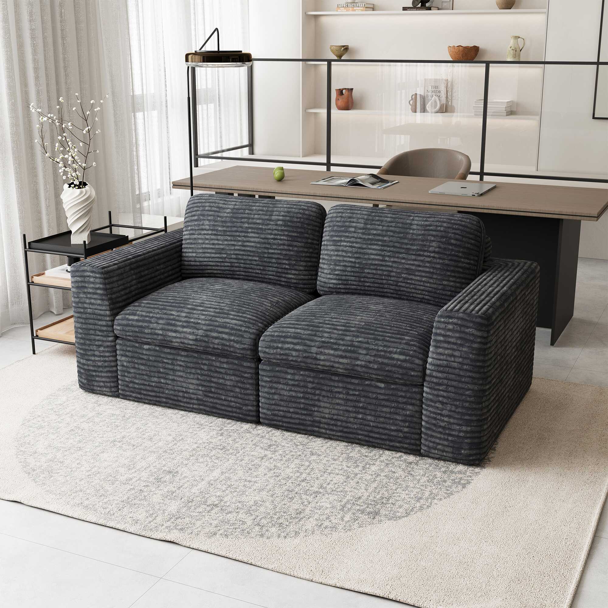 Pewter-Grey-/-Corduroy-Loveseat
