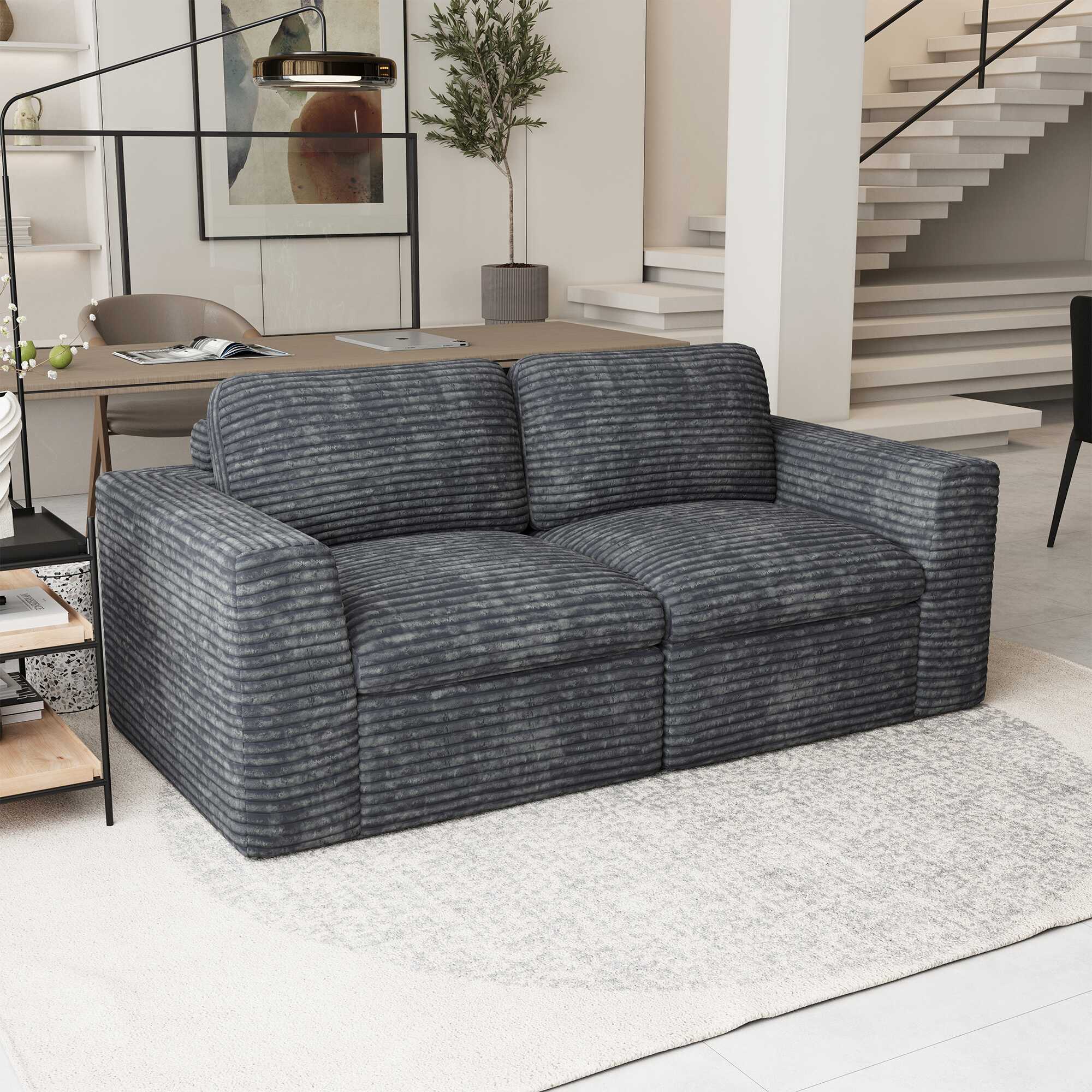 Pewter-Grey-/-Corduroy-Loveseat