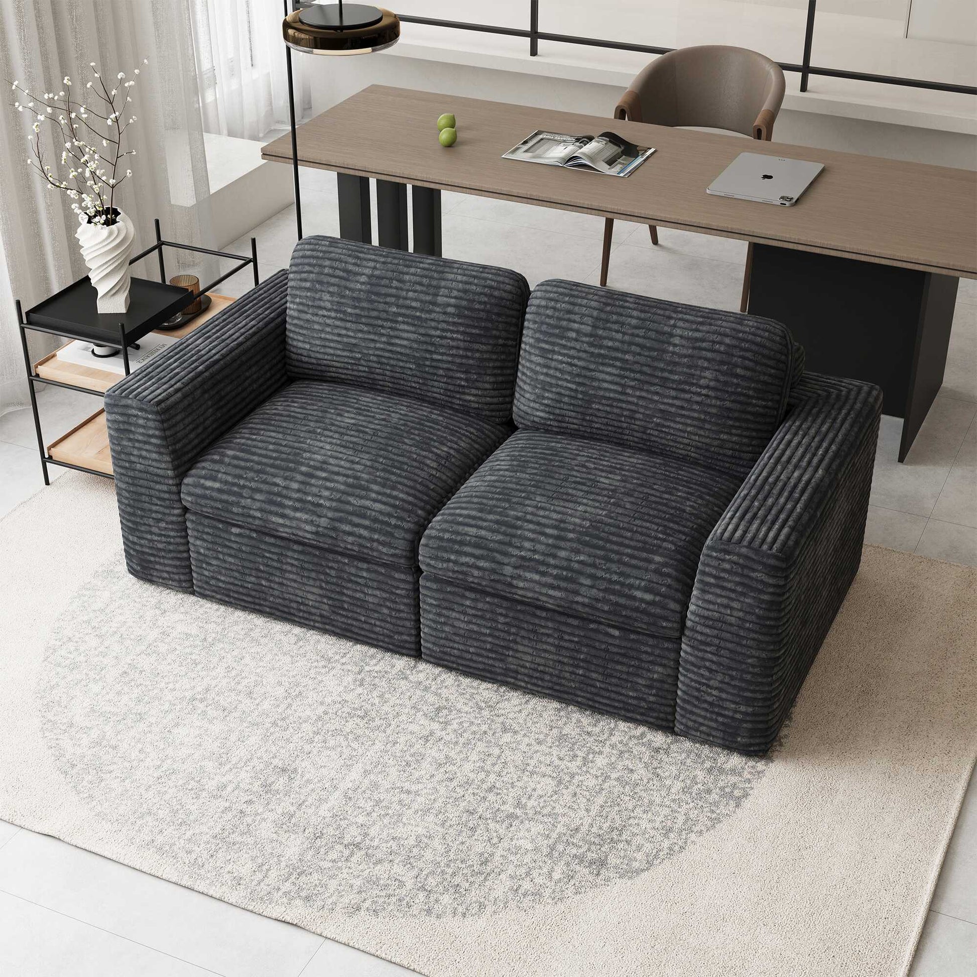 Pewter-Grey-/-Corduroy-Loveseat