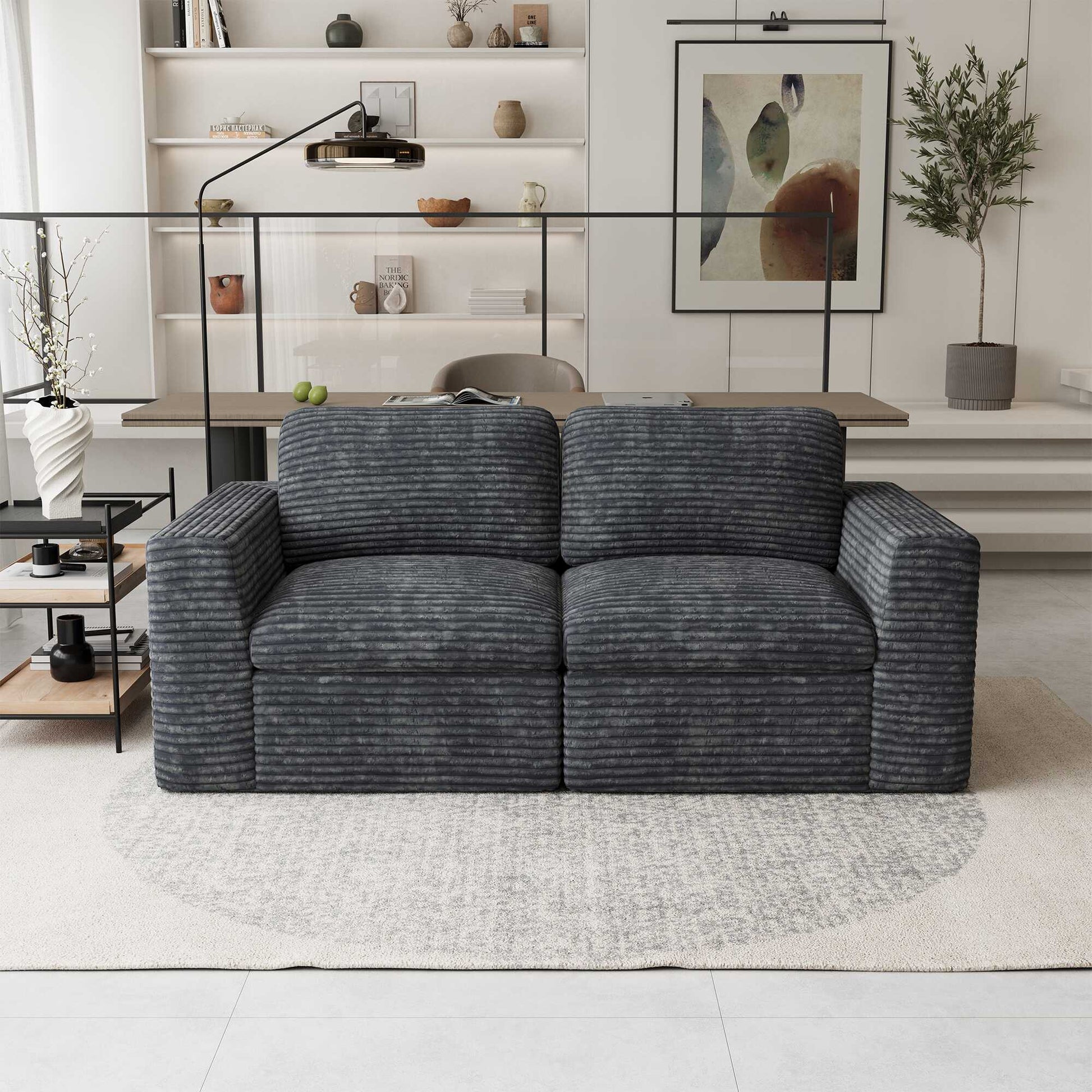 Pewter-Grey-/-Corduroy-Loveseat