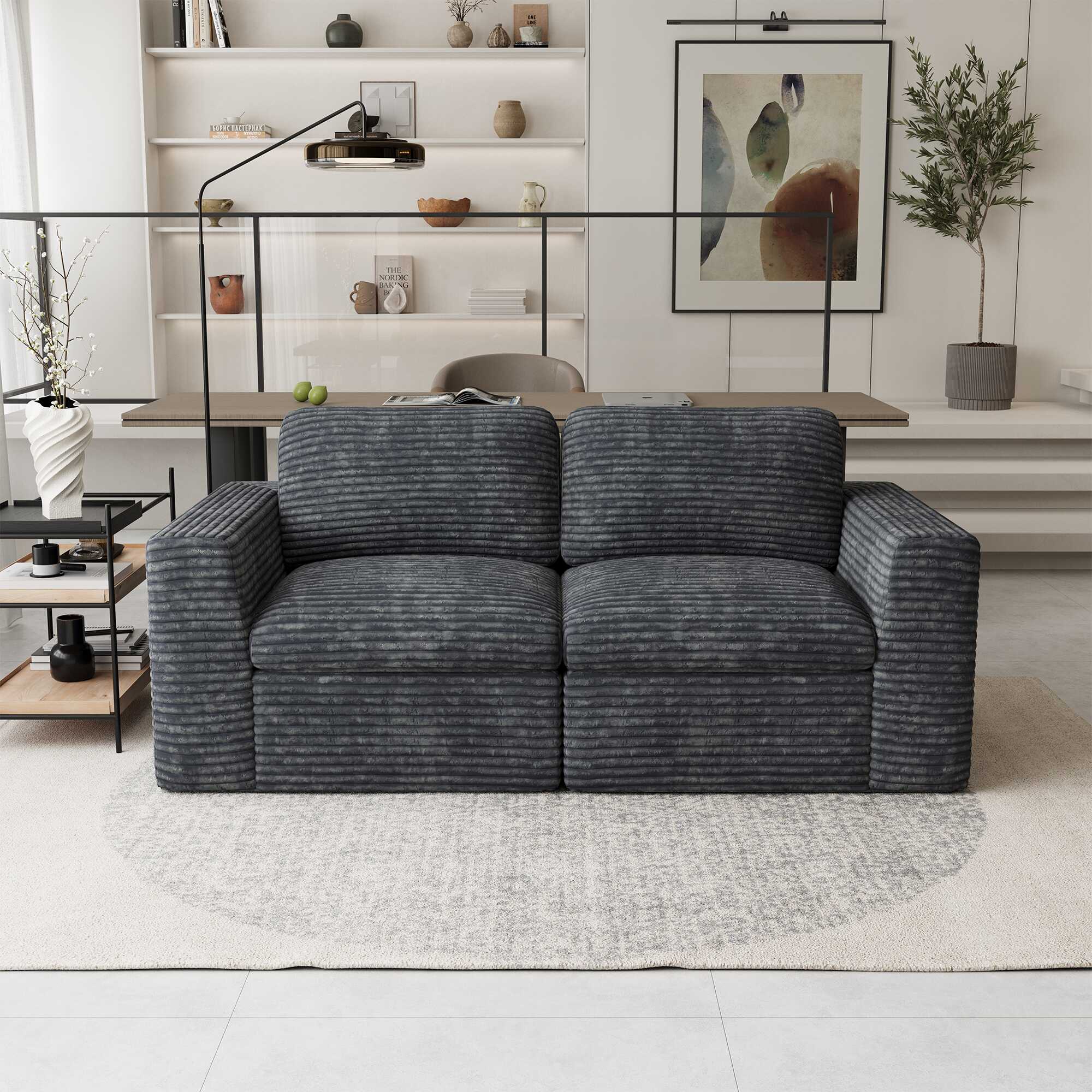 Pewter-Grey-/-Corduroy-Loveseat