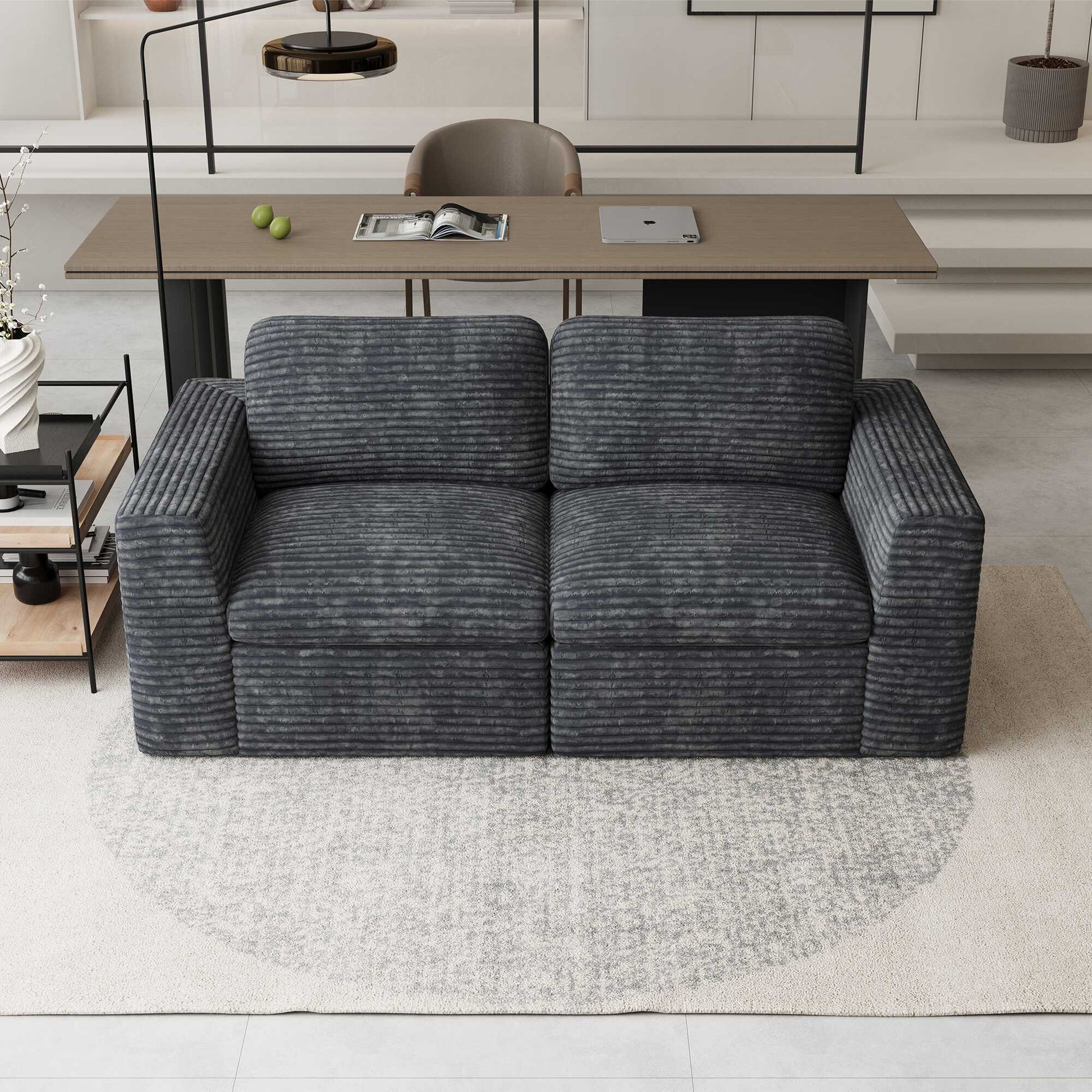 Pewter-Grey-/-Corduroy-Loveseat