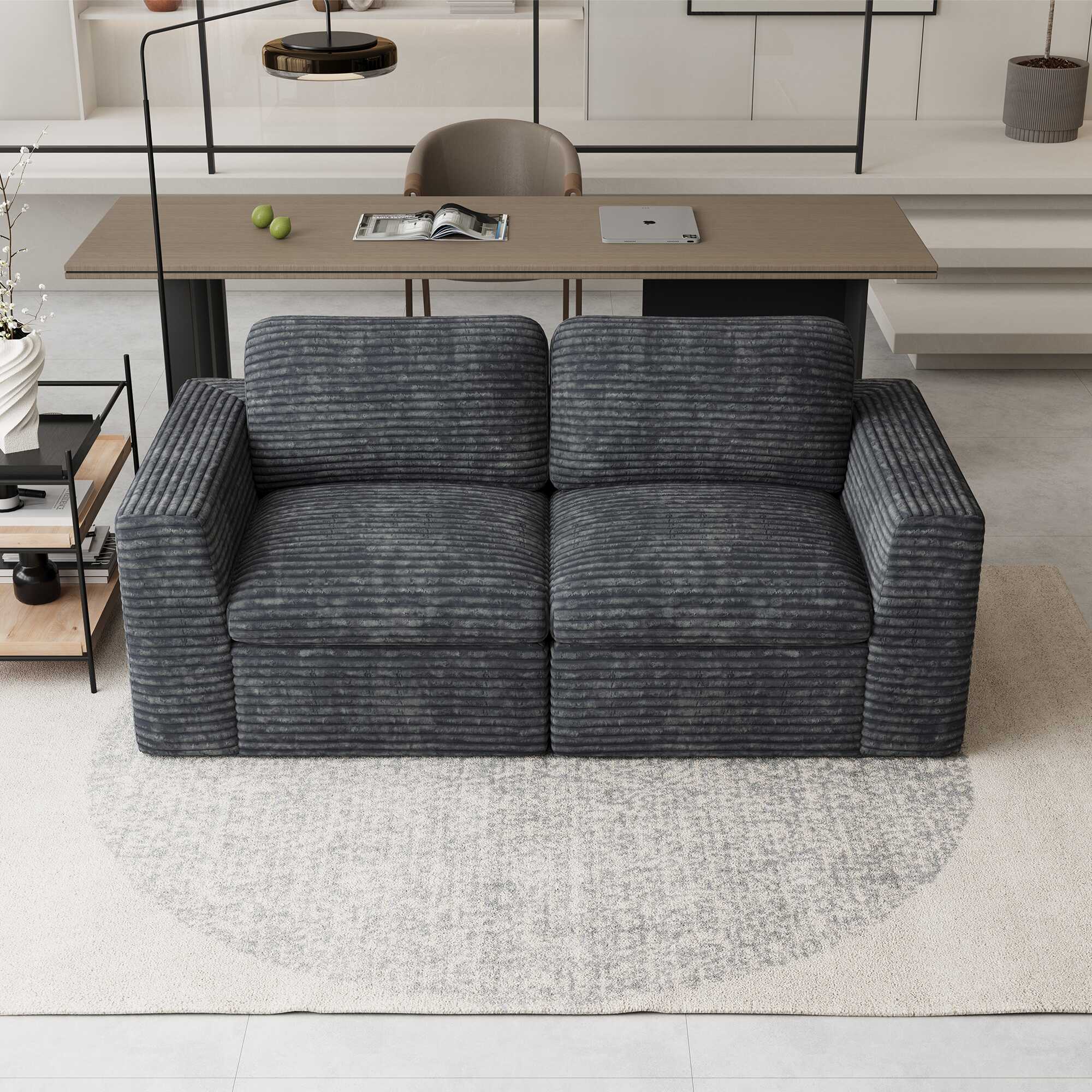 Pewter-Grey-/-Corduroy-Loveseat