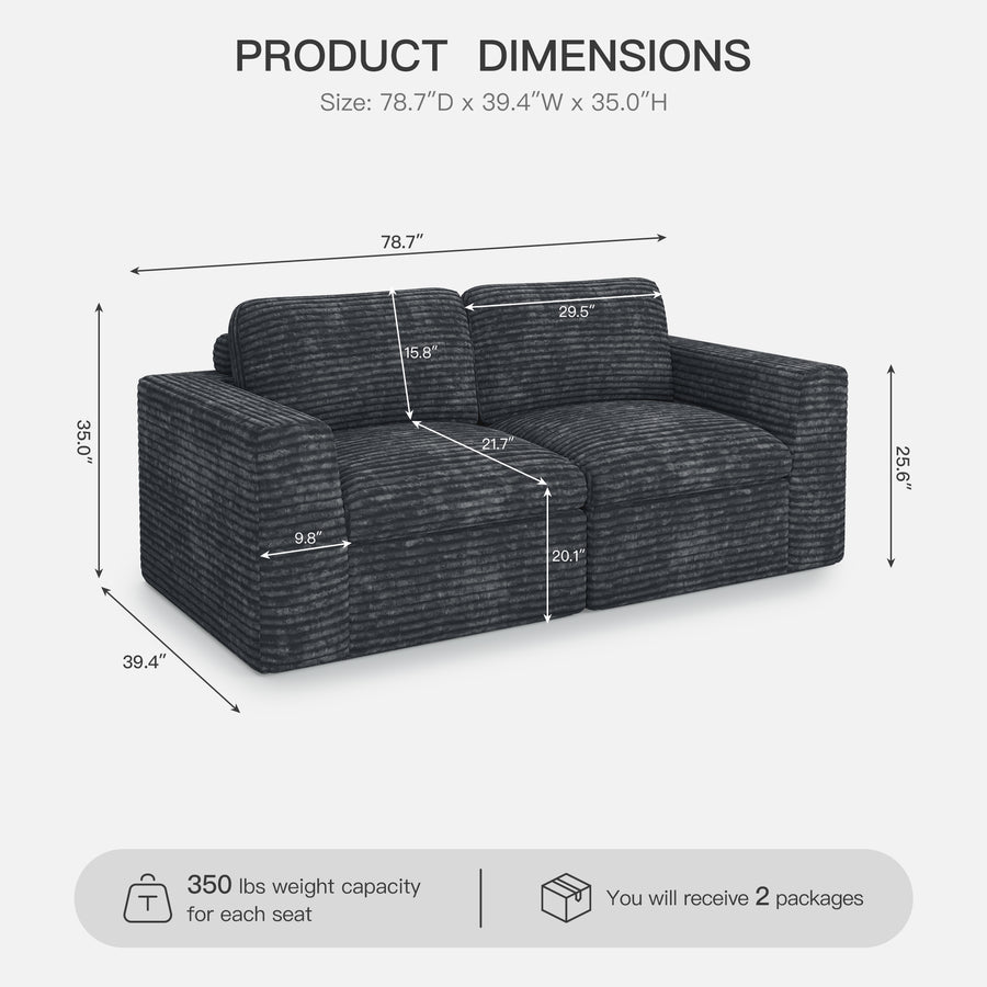 Pewter-Grey-/-Corduroy-Loveseat-dimension