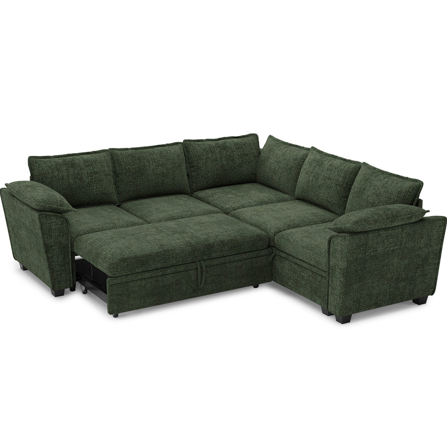 Moss-Green-/-Chenille-5-Seat-L-Shaped-Pullout-Sectional