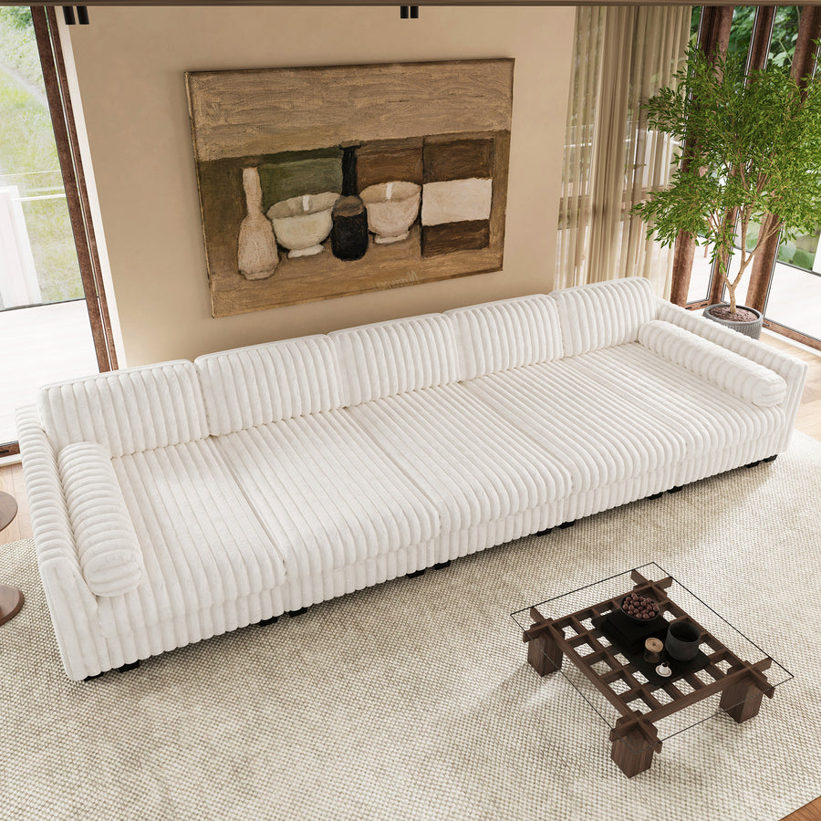 White-Beige-/-Faux-Rabbit-Fur-Corduroy-5-Seat-Sleeper-Sofa
