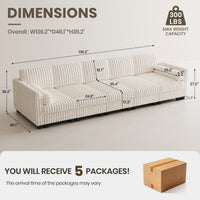 White-Beige-/-Faux-Rabbit-Fur-Corduroy-5-Seat-Sleeper-Sofa-dimension