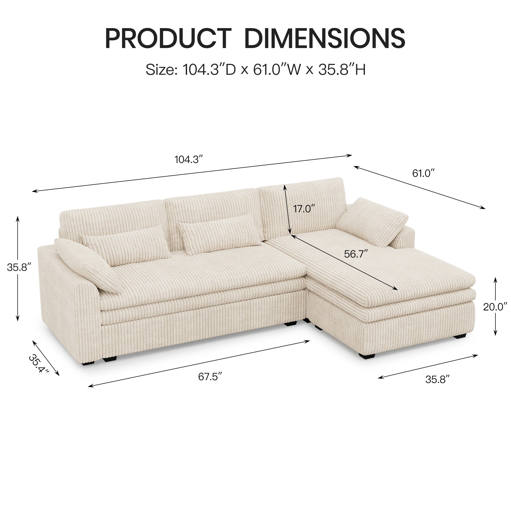 Vayla Oversized Cloud 3 Seats L Shaped Sofa