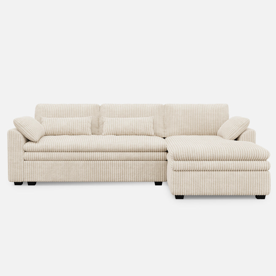 Ivory-Beige-/-Corduroy-3-Seat-Right-Chaise-Sectional