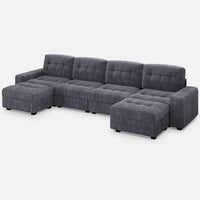 Pewter-Grey-/-Corduroy-4-Seat-U-Shaped-Sectional-with-2-Ottomans