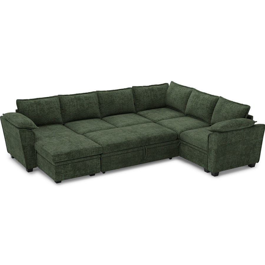 Moss-Green-/-Chenille-6-Seat-U-Shaped-Pullout-Sectional-with-Reversible-Chaise