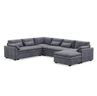Pewter-Grey-/-Corduroy-6-Seat-L-Shaped-Right-Chaise-Sectional