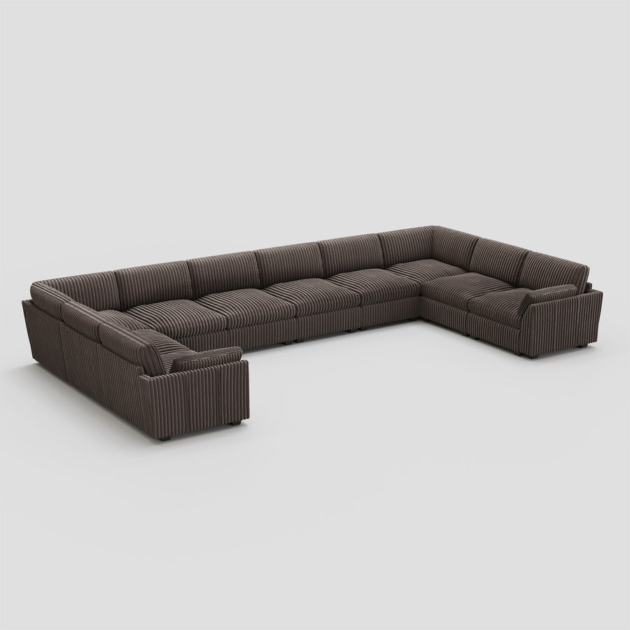 Mink-Brown-/-Corduroy-10-Seat-U-Shaped-Sectional