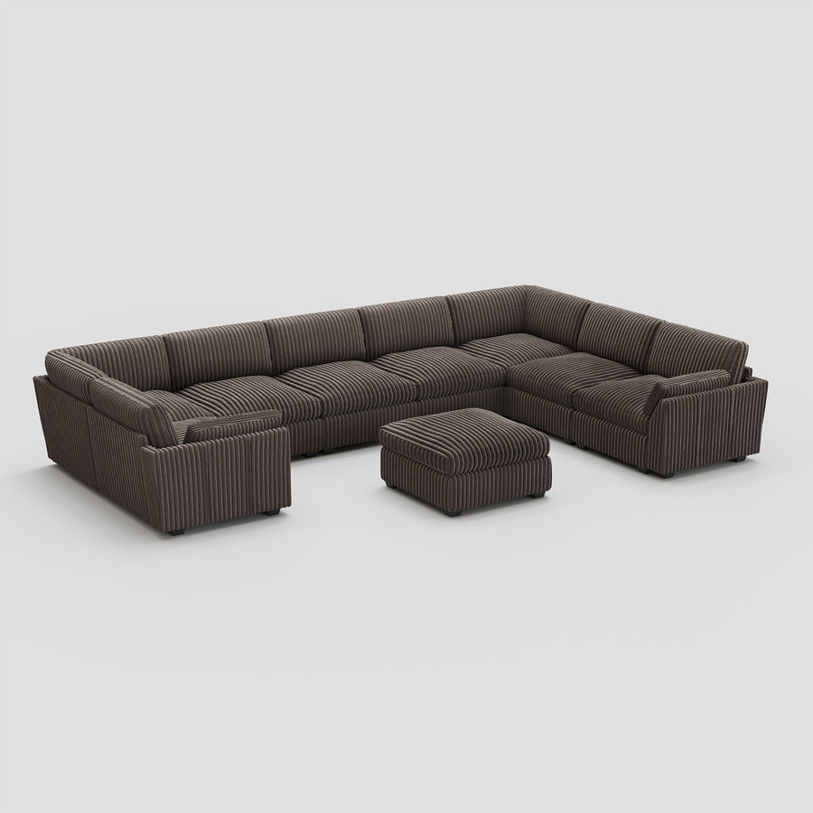 Mink-Brown-/-Corduroy-9-Seat-U-Shaped-Sectional-with-Ottoman